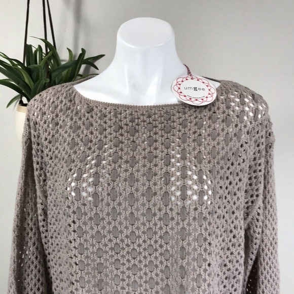 New Umgee Chunky Open‎ Knit Cropped Fringe Sweater Top Womens Size L Sheer Lilac - Picture 2 of 8